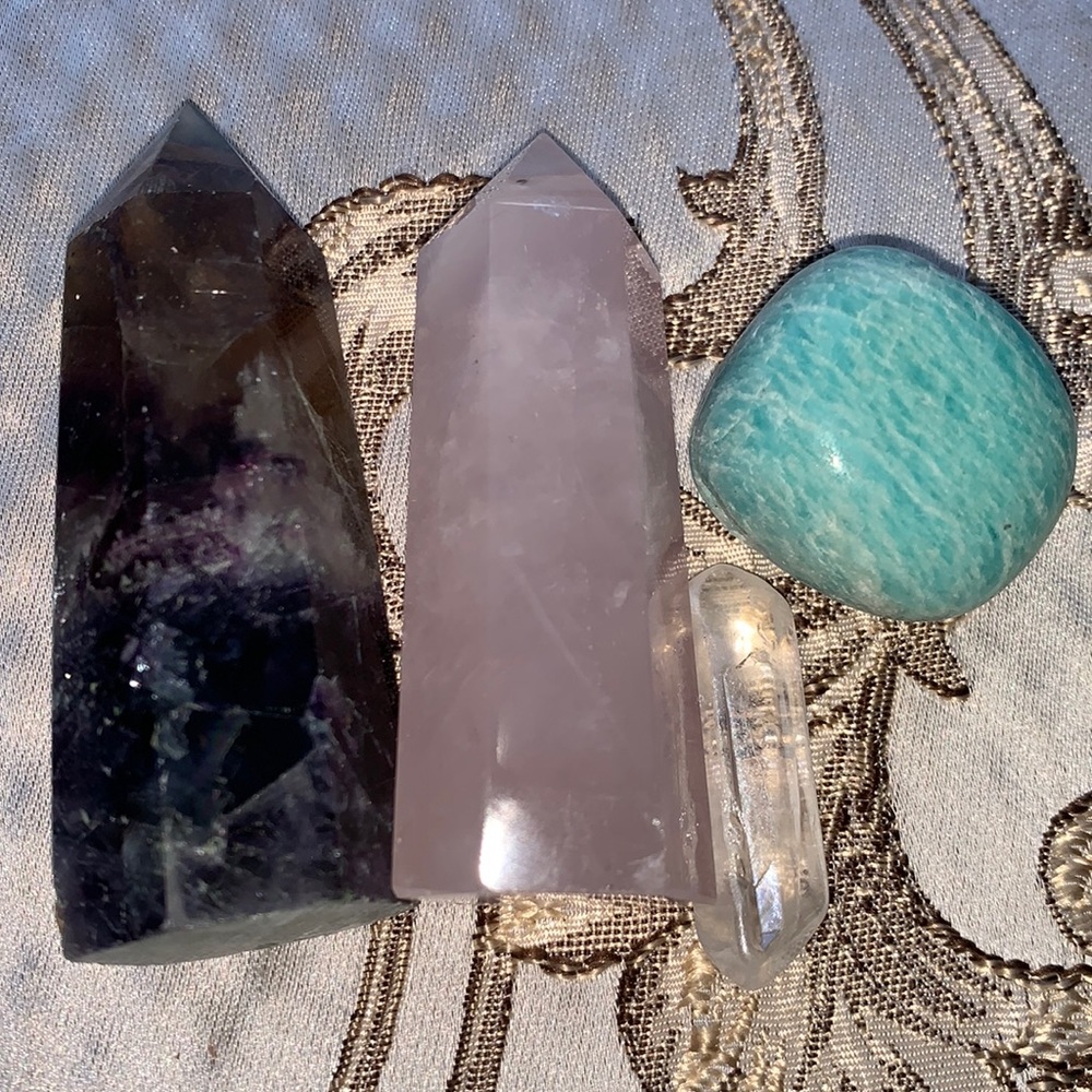 Flourite, Rose quarts, amazonite, aura crystal 🔥